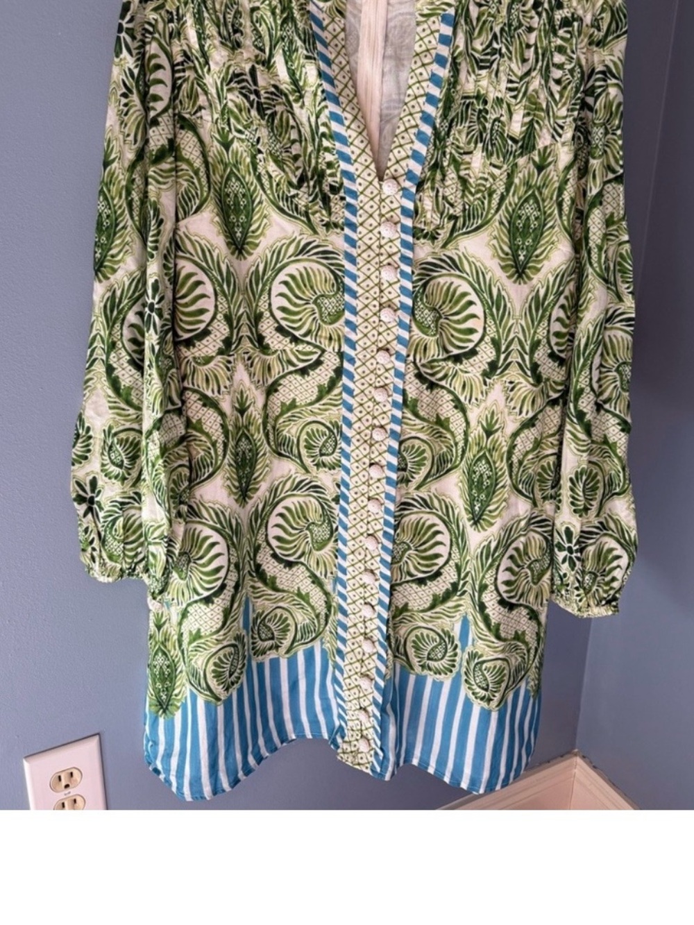 Anna Cate Printed Green & Blue Mini Dress with Long Puff Sleeves🌷 - Picture 3 of 5